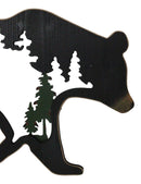 Rustic Black Bear With Pine Trees Forest Silhouette Cutout Wooden Wall Decor