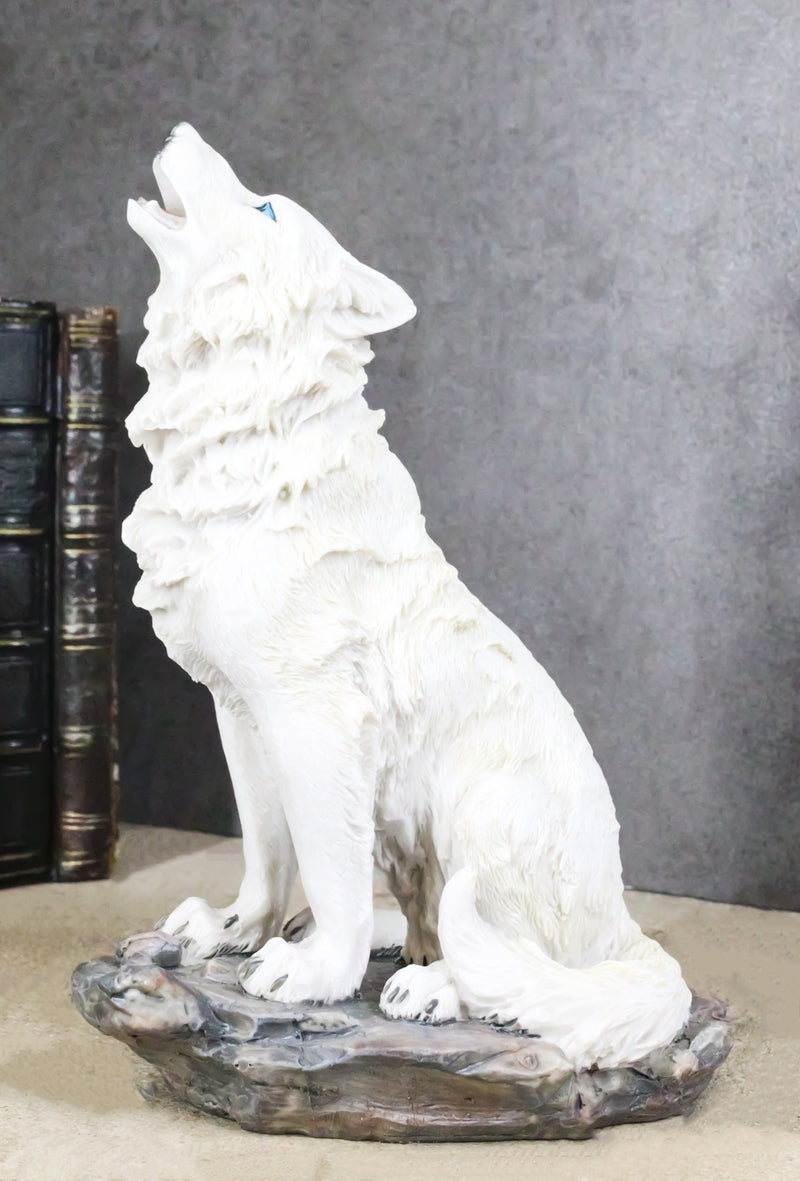 Winter Woodlands Tundra Snow White Albino Wolf Howling at The Moon Figurine