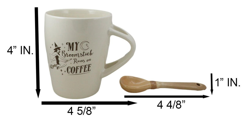 Wiccan Witch Sacred Moon My Broomstick Runs On Coffee Ceramic Mug And Spoon Set