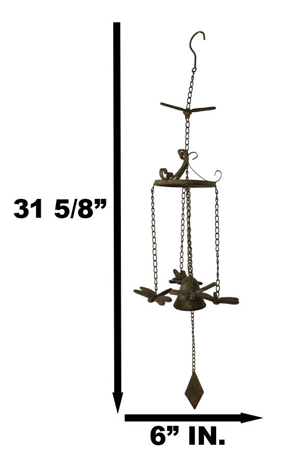 Rustic Cast Iron Cottage Garden Dragonfly New Beginnings Quaint Bell Wind Chime