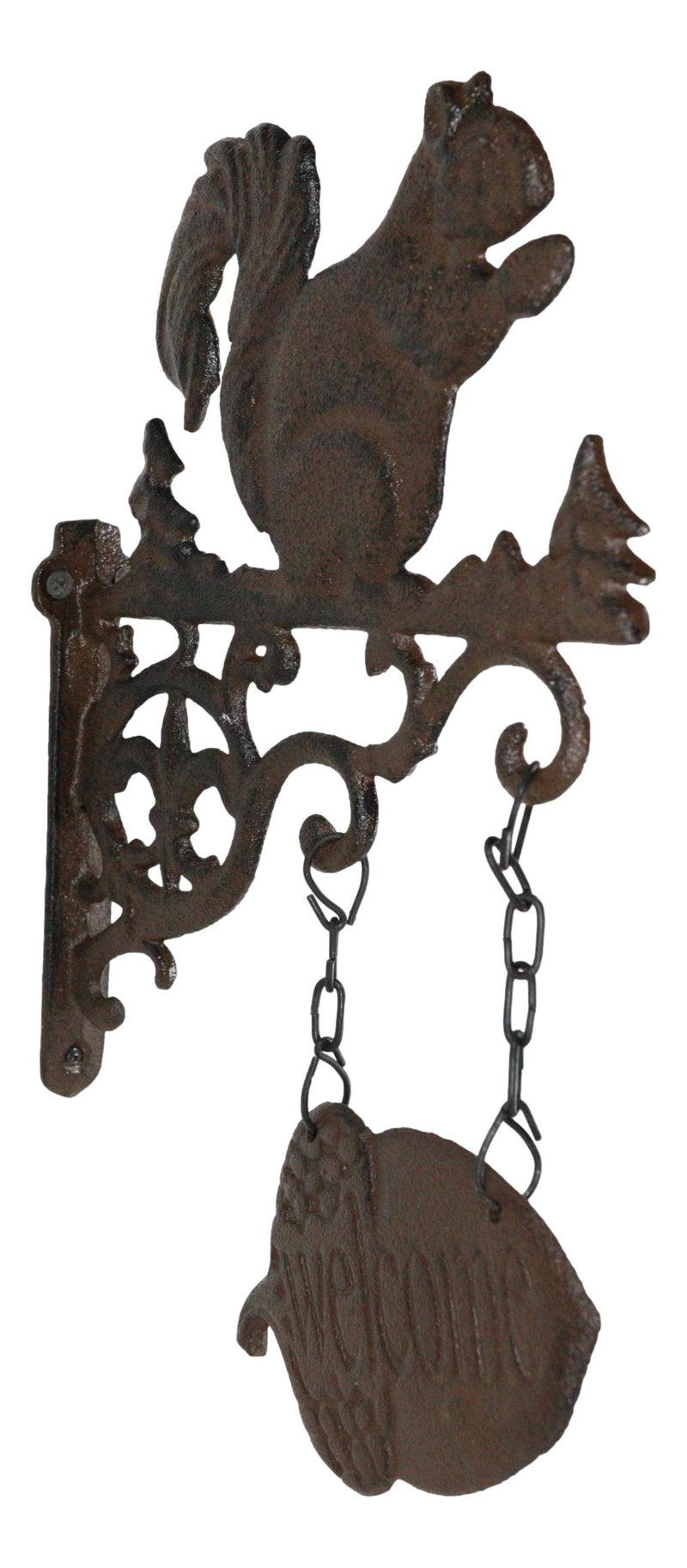 Cast Iron Rustic Farmhouse Squirrel Welcome Acorn Fleur De Lis Wall Bracket Sign