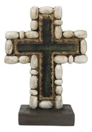 Christian Standing Layered Cross With Rustic Pebble Rocks Faux Wood Finish