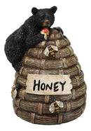 Rustic Forest Black Bear Climbing On Honey Beehive with Bumblebees Figurine