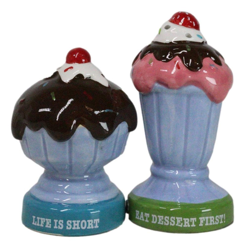 Dessert Ice Cream Fudge Sundae With Cherries Ceramic Salt and Pepper Shaker Set