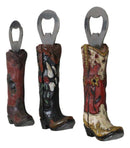 Pack Of 3 Western Rustic Faux Leather Cowboy Boots Hand Beer Bottle Openers