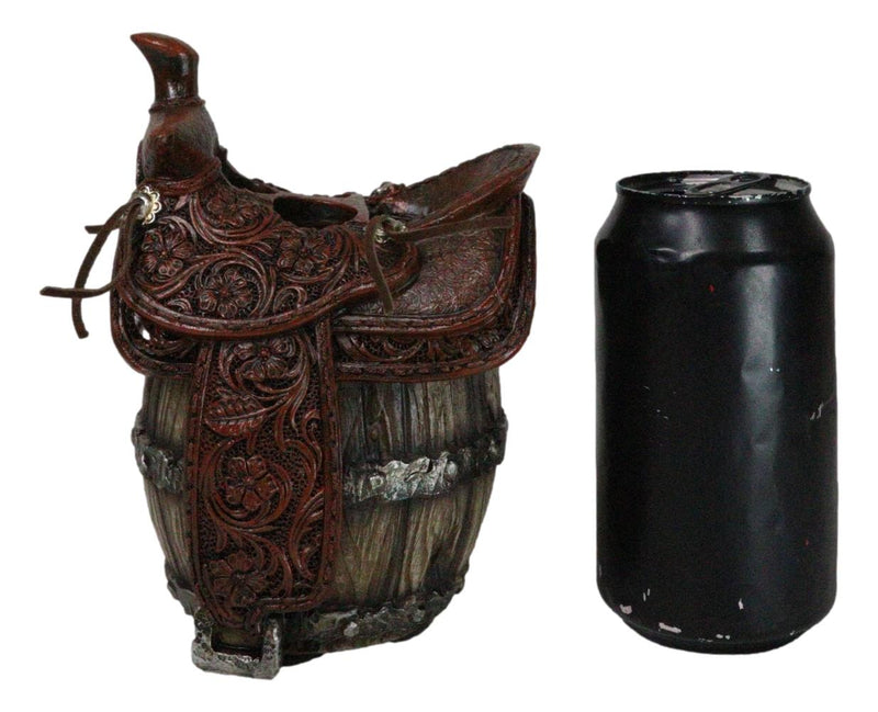 Rustic Western Faux Leather Cowboy Horse Saddle On Barrel Toothbrush Holder