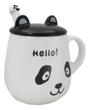 Hello Panda Bear Ceramic Coffee Mug Cup With Spoon And Perky Ears Lid 14oz