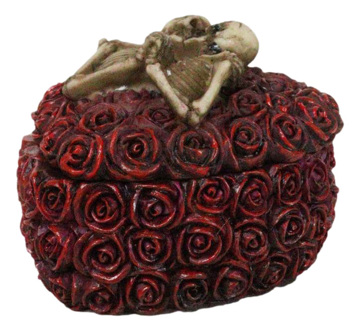 Love Never Dies Gothic Skeleton Lovers on Red Rose Wreath Decorative Trinket Box