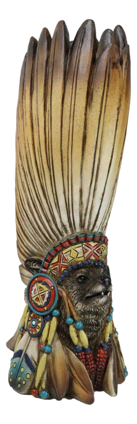 Southwestern Native American Alpha Wolf Chieftain with Roach Headdress Vase