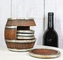 Rustic Western Wine Time Old Fashioned Country Beer Barrel Faux Wood Coaster Set