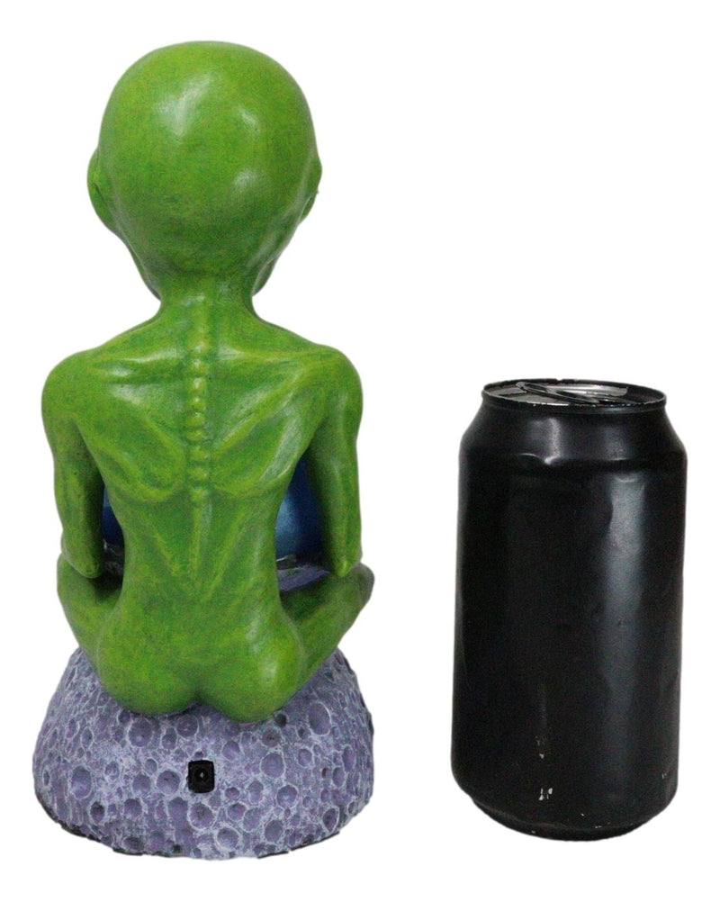 Outer Space UFO ET Roswell Alien Holding Sandstorm Earth Globe Ball Figurine