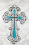 Southwestern Silver Fleur De Lis Scroll Art With Layered Turquoise Wall Cross