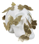 Boudoir Style French Papillon Gold Patina Butterflies On White Skull Figurine