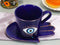 Blue Evil Eye Of Providence Hamsa Palmistry Hand Palm Mug Cup With Saucer Set