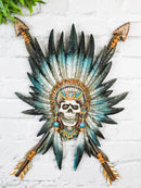 Southwestern Native Indian Chief Skull With Roach And Crossed Arrows Wall Decor