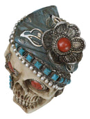 Lady Madame Boudoir Gothic Camo Turquoise Jewelry Skull W/ Red Eyes Figurine