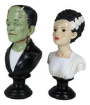 Set Of 2 Victor Frankenstein With Elizabeth Bride Bust Figurines With LED Eyes