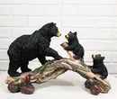 Rustic Forest Black Bear Mother and 2 Cubs Climbing On Tree Log Bridge Figurine