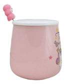 Pastel Pink Whimsical Unicorn Rainbow Shooting Star Mug With Spoon And Lid