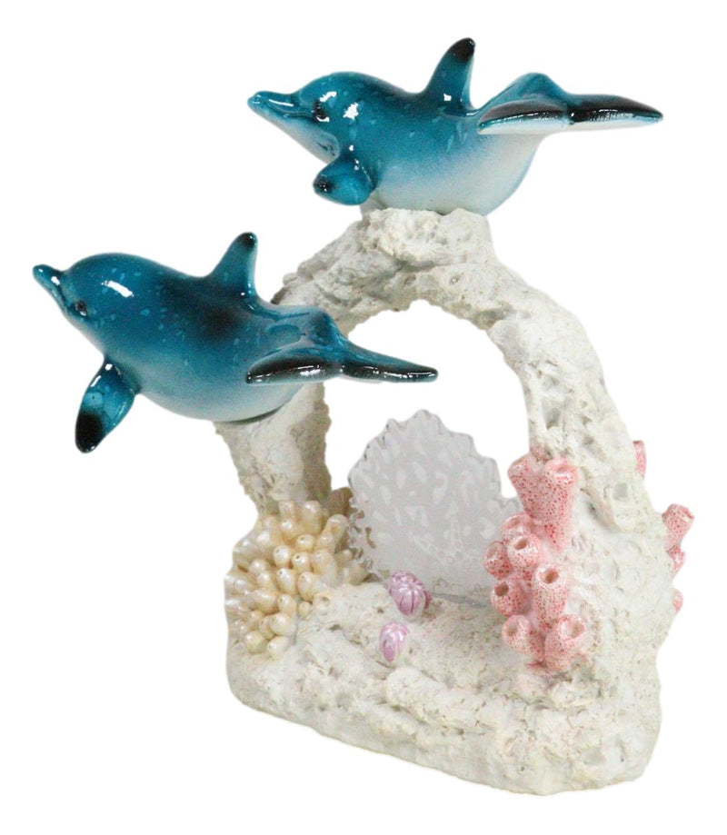 Blue Dolphins Family Swimming Over Acrylic Art Coral Reef LED Light Figurine