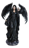 Gothic Messenger Black Cloaked Fairy With Raven Wings Holding Skull Figurine