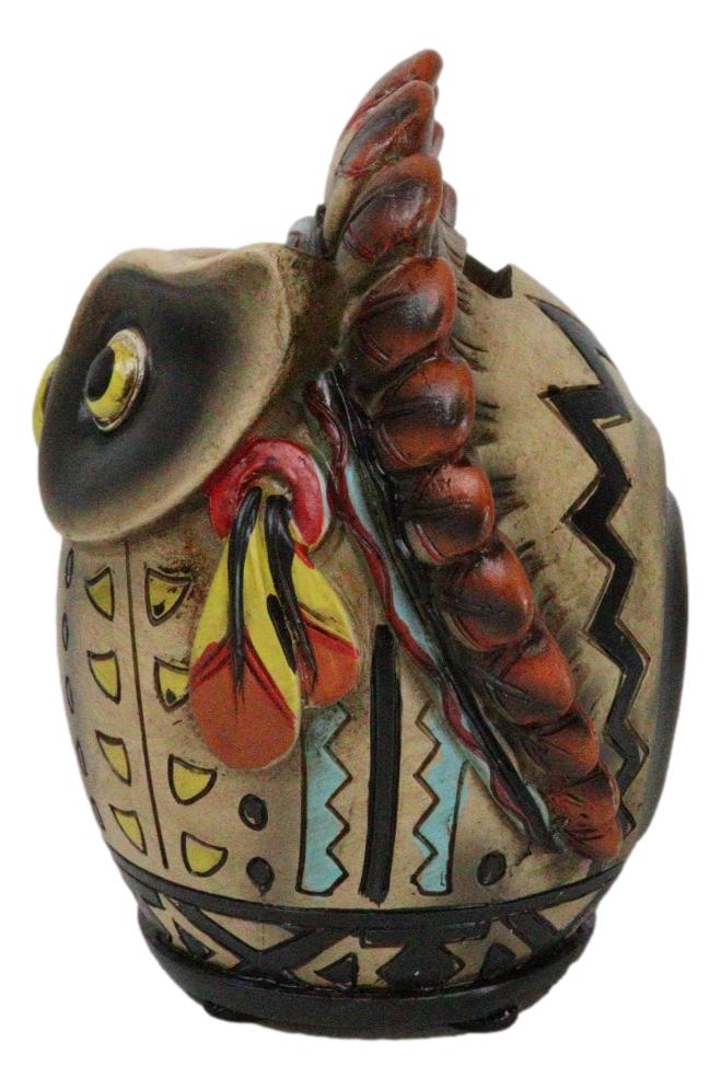 Southwestern Colorful Tribal Native Indian Owl Chief With Headdress Money Bank