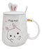 White Bunny Rabbit Hug Me Ceramic Mug With Bunny Ears Lid And Stirring Spoon