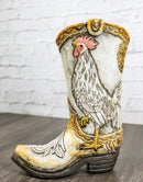 Rustic Country Rooster With Floral Blossoms Spring Time Cowboy Boot Money Bank