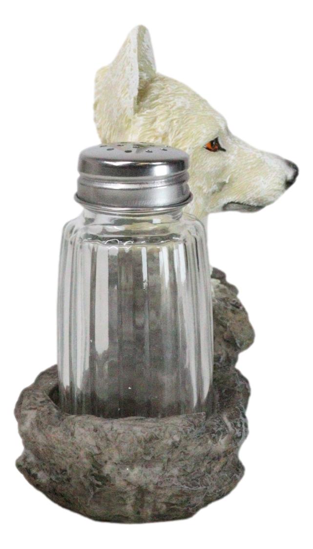 White Wolf Head By Woodlands Forest Glass Salt & Pepper Shakers Holder Figurine