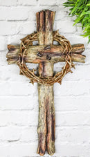 Rustic Via Dolorosa Calvary Crown of Thorns and Nails Faux Wooden Wall Cross