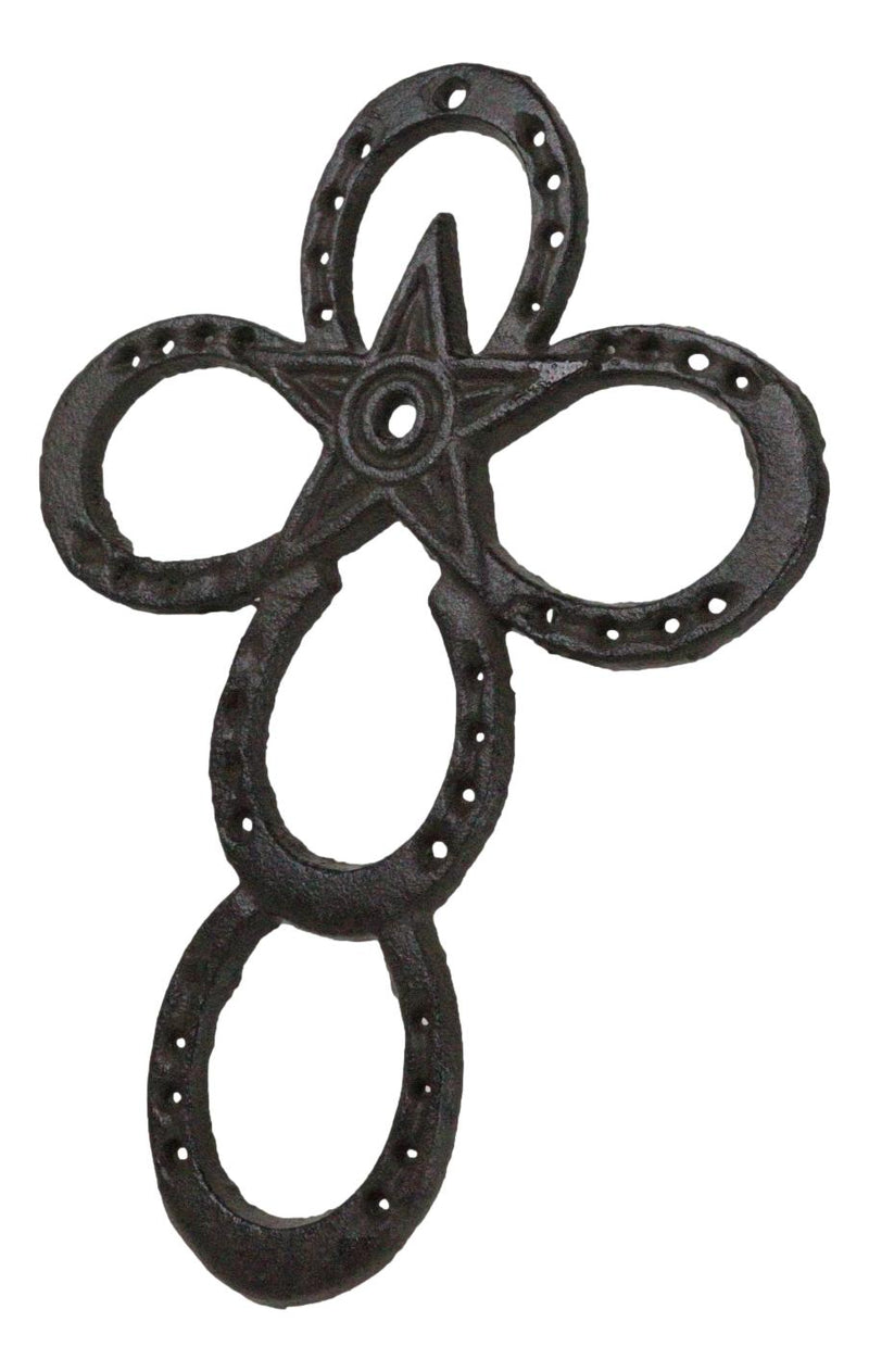 Cast Iron Rustic Western Horseshoes And Lone Star Christian Wall Cross Plaque