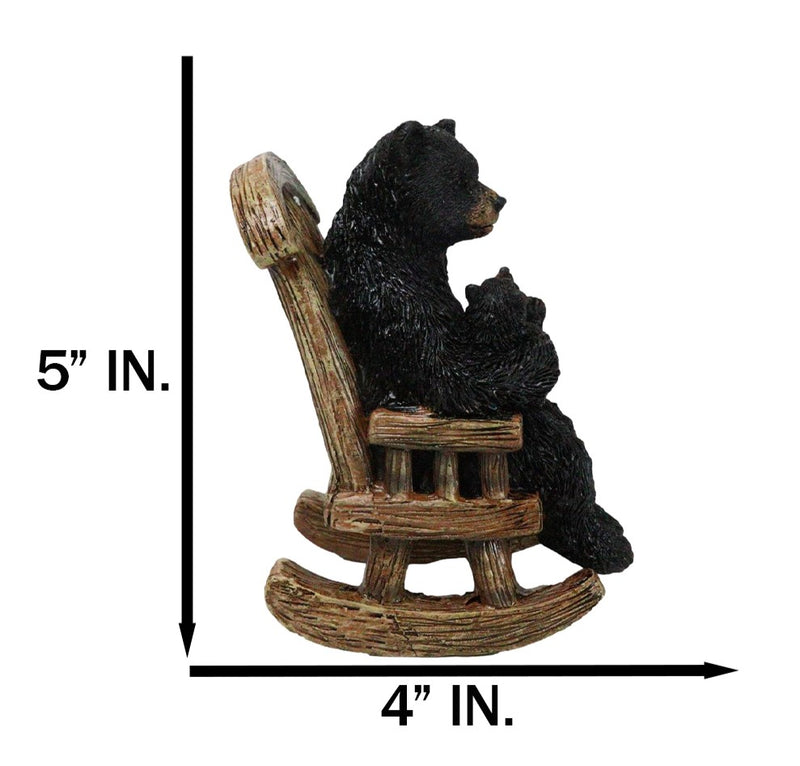 Rustic Forest Mama Black Bear With Sleeping Cub On Rocking Chair Figurine