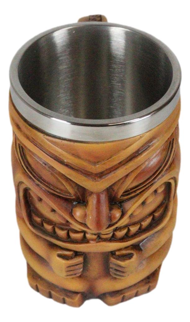 Large Exotic Tropical Hawaiian Luau Party Maori Faux Wooden Tiki Coffee Mug 16oz