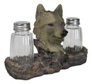 Grey Wolf Head By Woodlands Forest Glass Salt & Pepper Shakers Holder Figurine