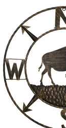 Bison Buffalo with N-S-E-W Compass Cardinal Directions Metal Wall Circle Sign