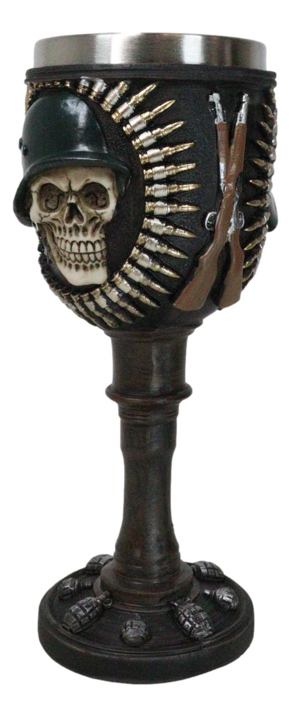 Military Army Platoon Soldier Skull With Helmet Bullets And Rifles Wine Goblet