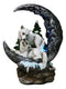 Winter White Wolf Couple In Snow Pine Trees Scene With LED Crescent Moon Statue