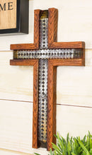 Rustic Western Wood Grain Pattern With Grey Silver Motif Faux Wooden Wall Cross