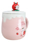 Whimsical Bunny Rabbit Hiding Strawberries Ceramic Mug Cup With Lid And Spoon