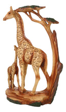 Safari Savannah Giraffe Family In Scenic Forest Faux Wooden Cutout Figurine