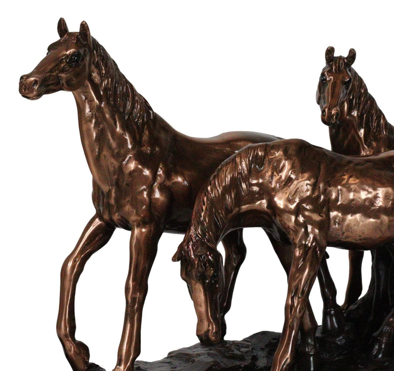 Large 15" Western Equine Beauty Three Horses Bronze Electroplated Resin Figurine