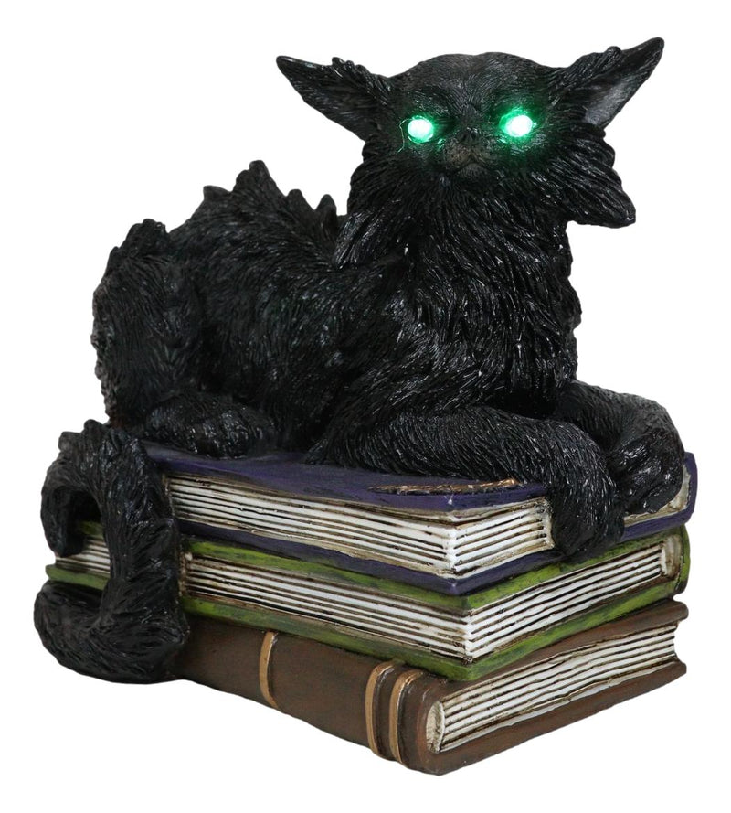 Witching Hour Mystical Black Cat With LED Eyes On Witchcraft Books Figurine