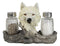 White Wolf Head By Woodlands Forest Glass Salt & Pepper Shakers Holder Figurine