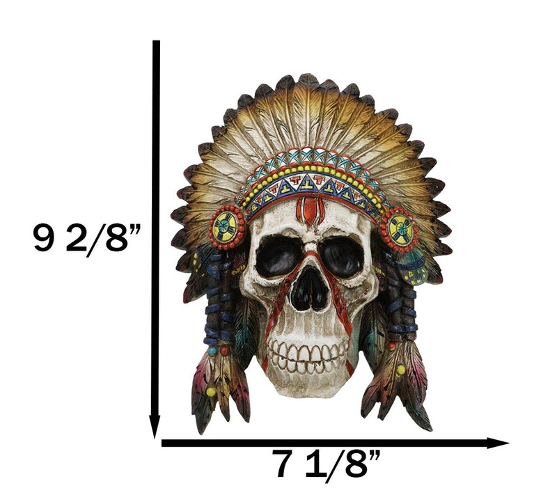 Native American Indian Chief Warpath Skull with Headdress Wall Decor Plaque