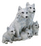 Winter Snow White Wolf Mother And Father Sitting With 3 Cubs Family Figurine