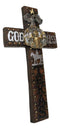 Western God Bless Texas Longhorn Cow Concho Eagle Cowboy On Horse Wall Cross