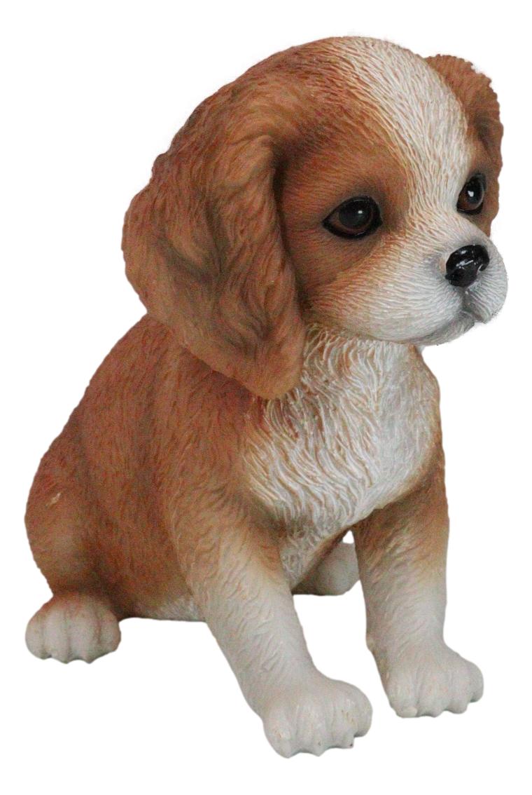 Adorable Tricolor Cavalier King Charles Spaniel Puppy Dog Breed Figurine 6"L