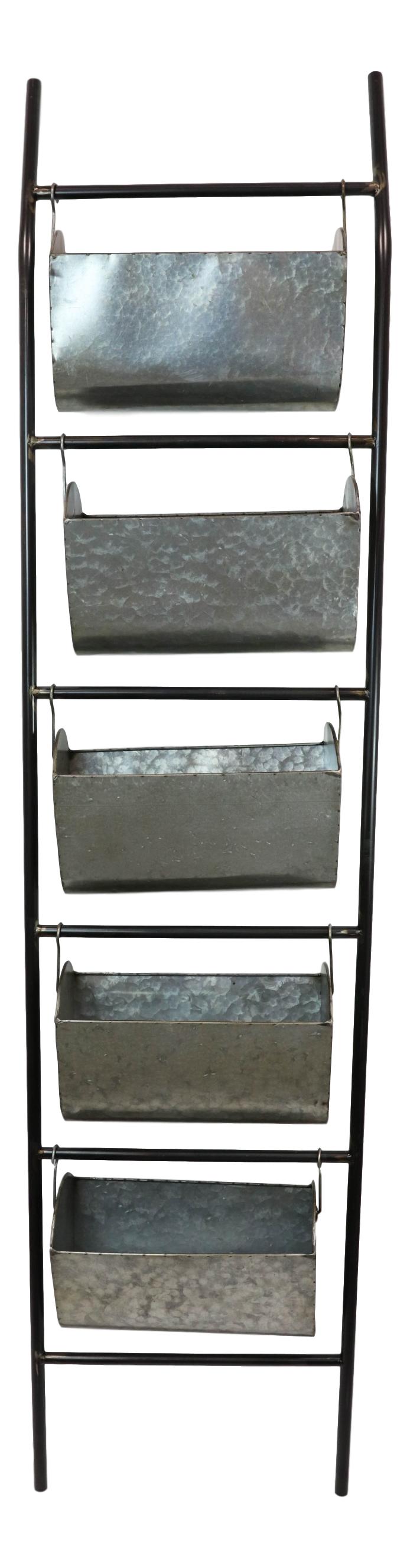 73"H Rustic Galvanized Iron Metal Farmhouse Planter 5 Bucket Tiered Ladder Decor