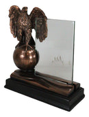 American Bald Eagle Perching On Atlas Globe Picture Frame Bronzed Resin Figurine