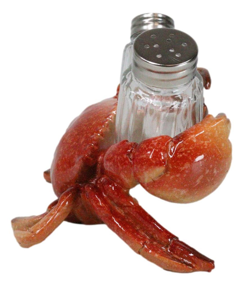 Nautical Marine Red Stone Crab Salt and Pepper Shakers Holder Figurine Set